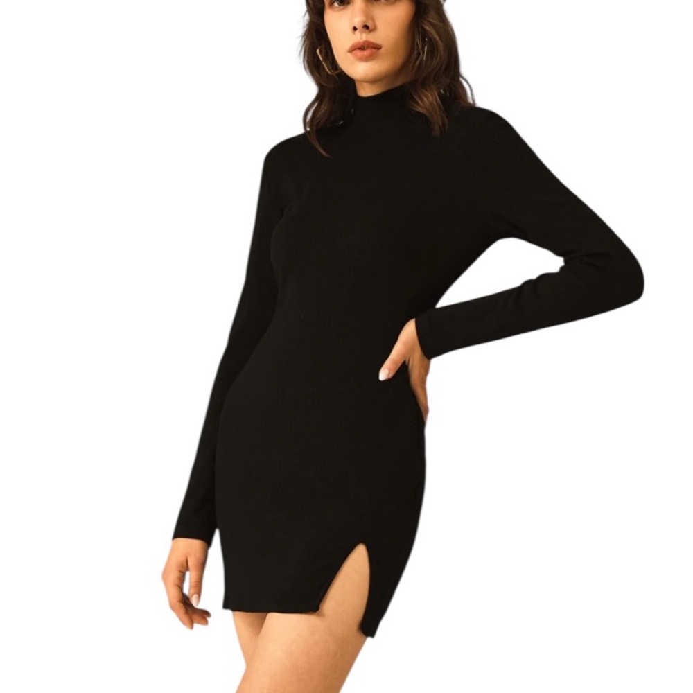 🖤𝐂𝐎𝐌𝐌𝐄𝐍𝐒𝐄 NWT Ribbed Mock-Neck Long Sleeve Mini Dress — Size S